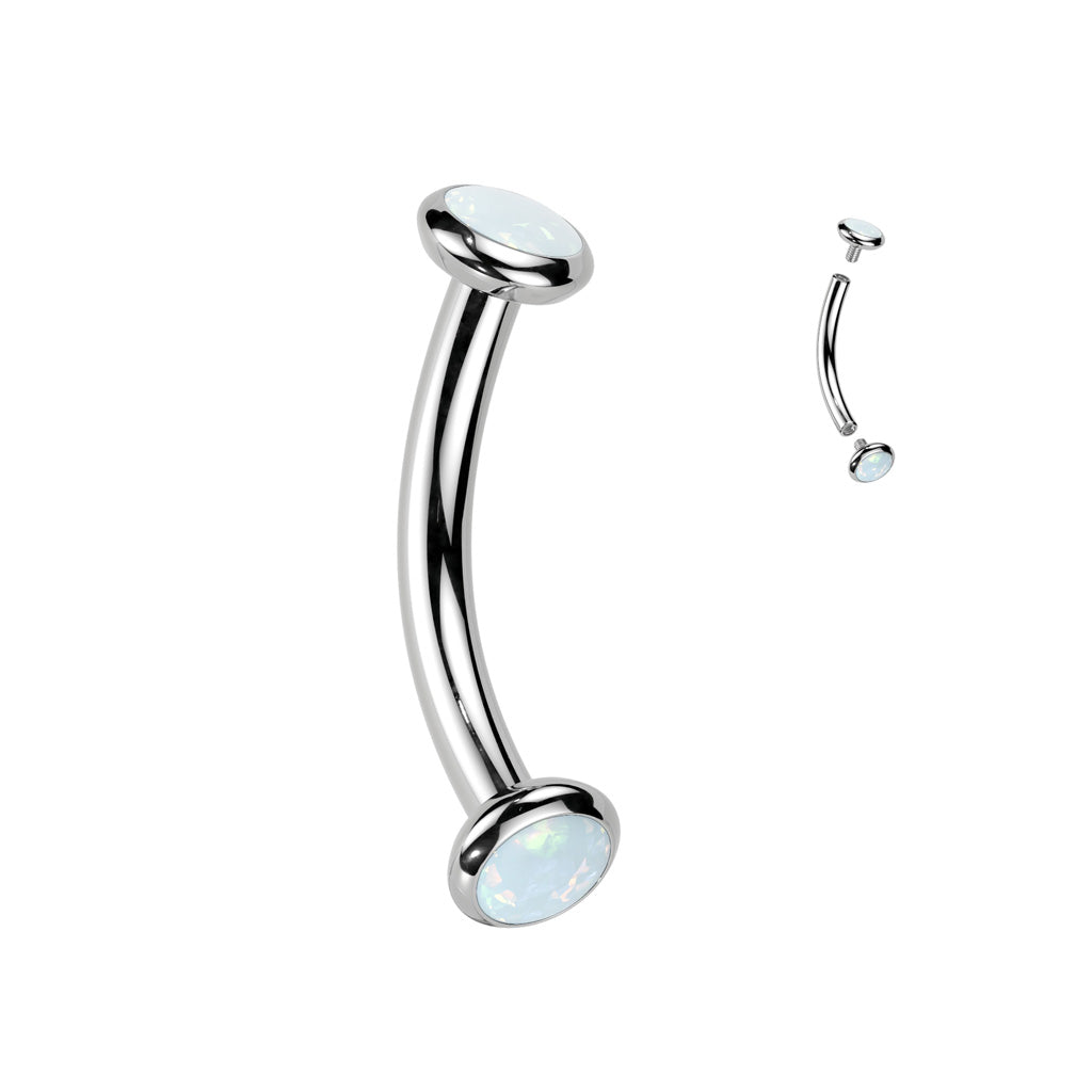 TITANIUM WHITE OPAL CURVED BARBELL - 8MM - 16 GAUGE