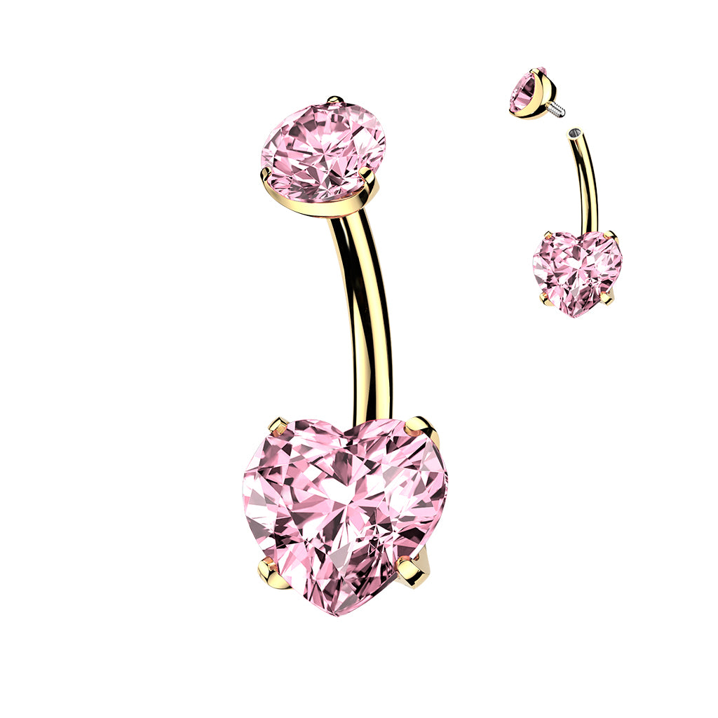 TITANIUM GOLD & PINK LOVE HEART BELLY BAR - 14 GAUGE - 10MM