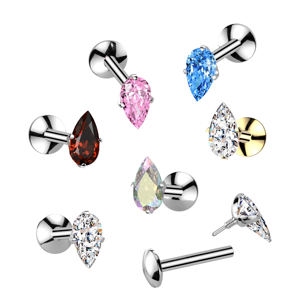 TITANIUM CRYSTAL TEARDROP FLAT BACK LABRET - 6MM