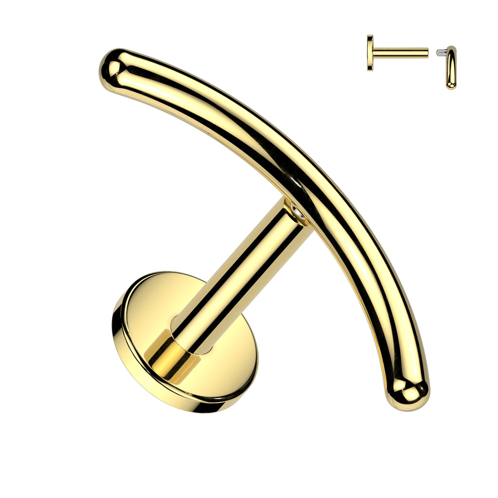 TITANIUM GOLD PLAIN CURVED BAR FLAT BACK LABRET - 6MM - 16 GAUGE