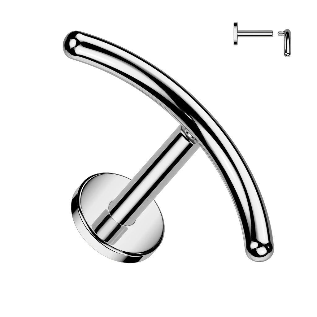 TITANIUM SILVER PLAIN CURVED BAR FLAT BACK LABRET - 6MM - 16 GAUGE