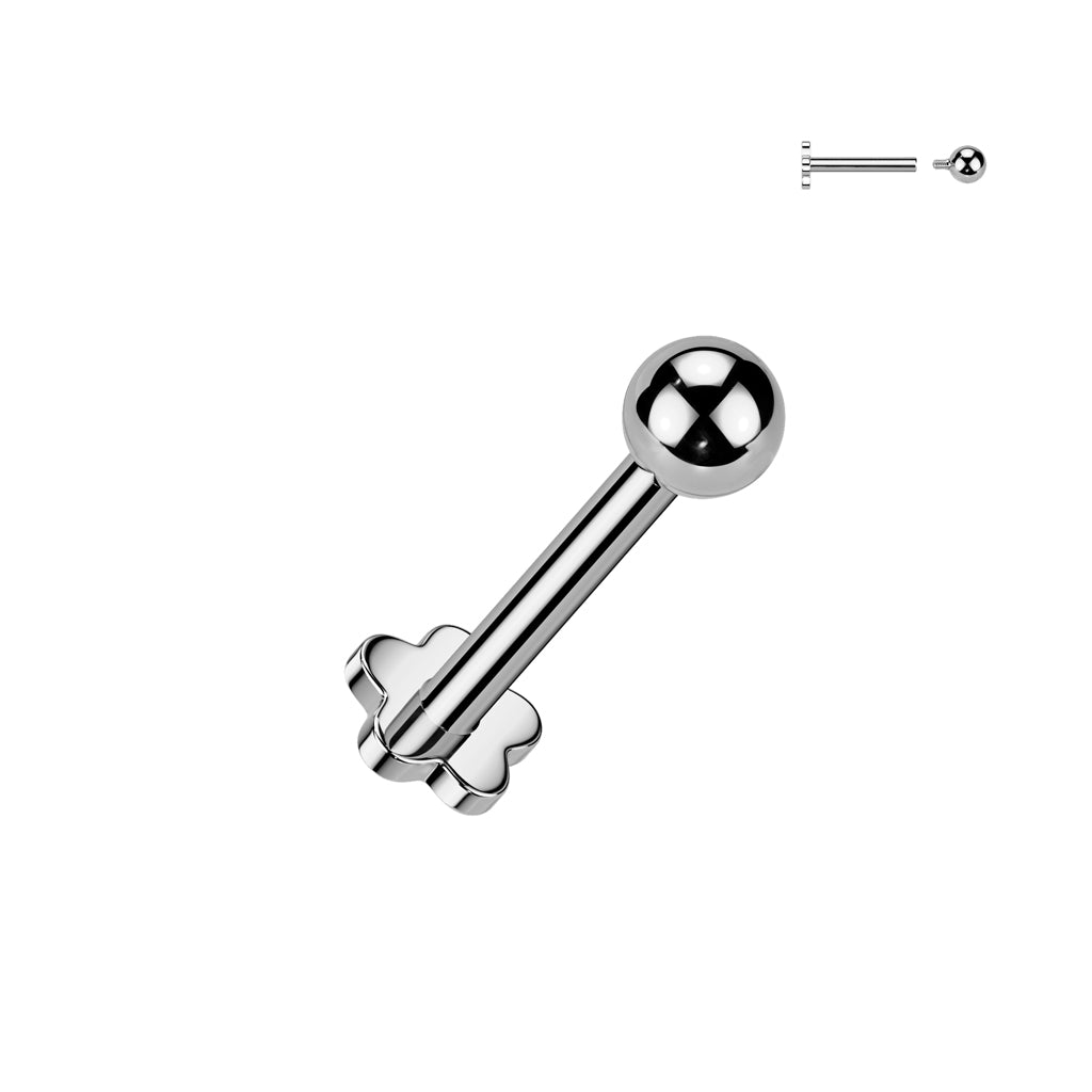 TITANIUM SILVER PLAIN BALL FLAT BACK LABRET - 6MM - 16 GAUGE