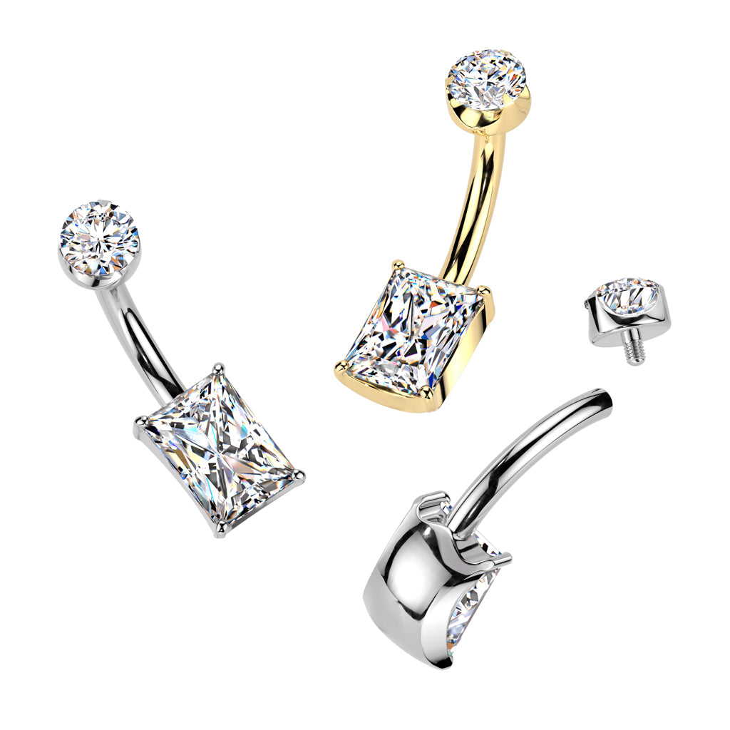 TITANIUM DOUBLE CRYSTAL BELLY BAR - 14 GAUGE - 10MM