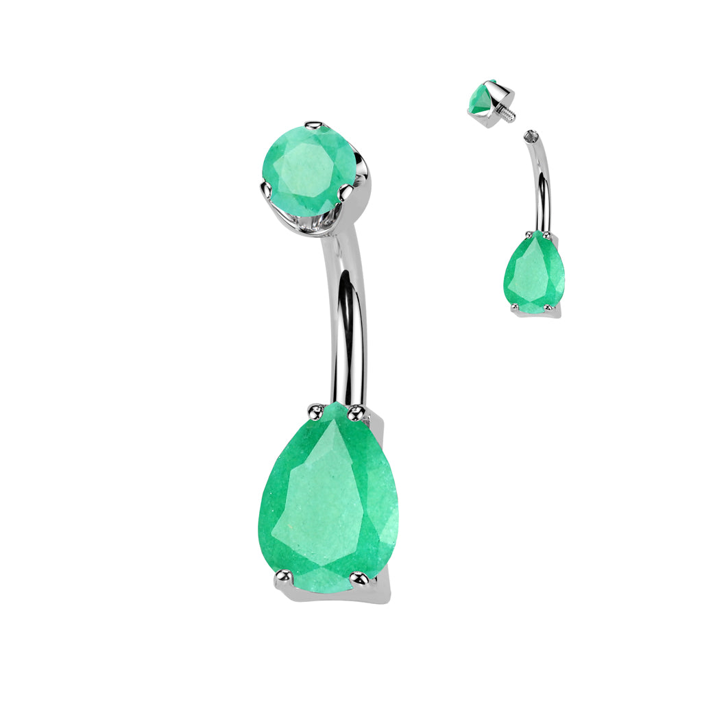 TITANIUM GREEN ONYX NATURAL GEM STONE BELLY BAR - 14 GAUGE - 10MM