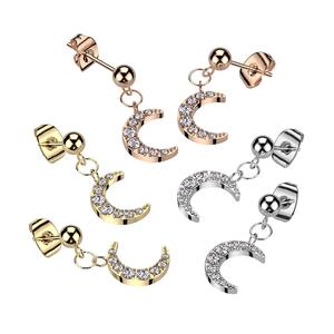 SPARKLE CRYSTAL MOON CHARM STUD EARRINGS