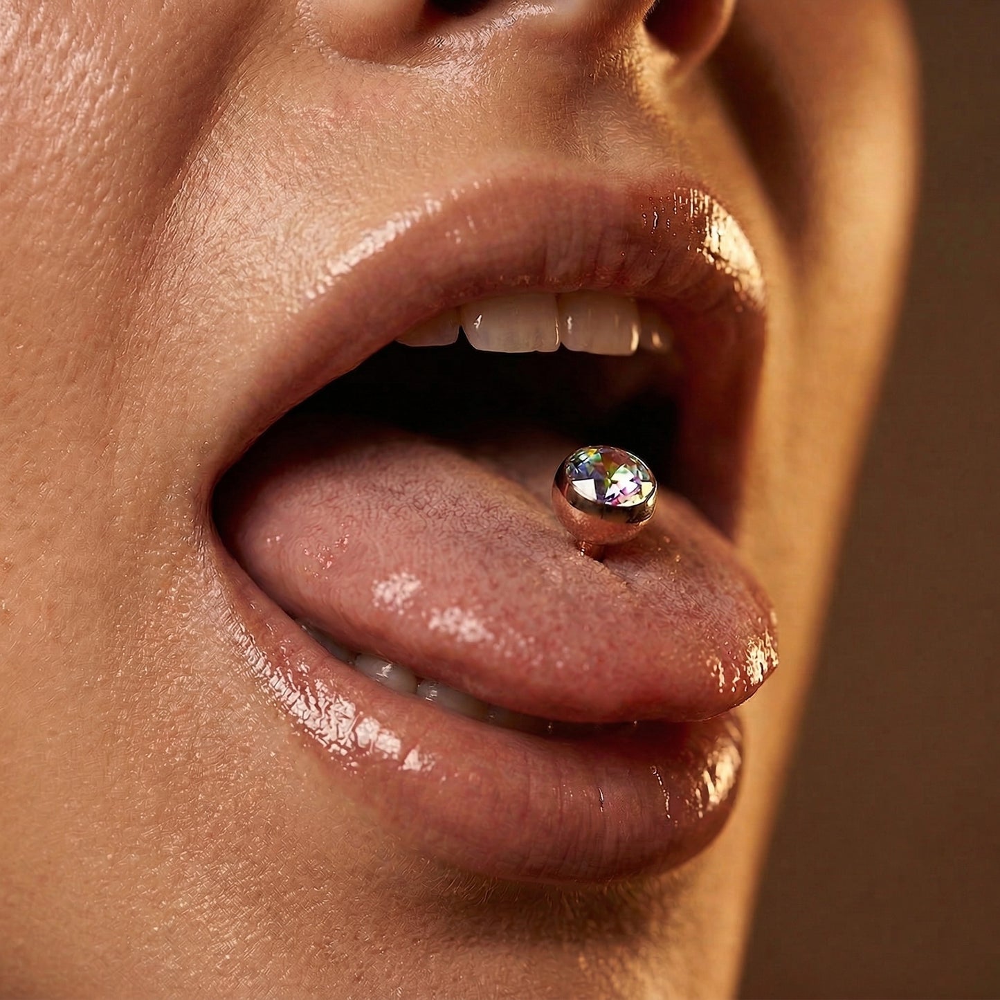 ROSE GOLD AURORA CRYSTAL CENTRE TONGUE BAR - 14 GAUGE - 16MM