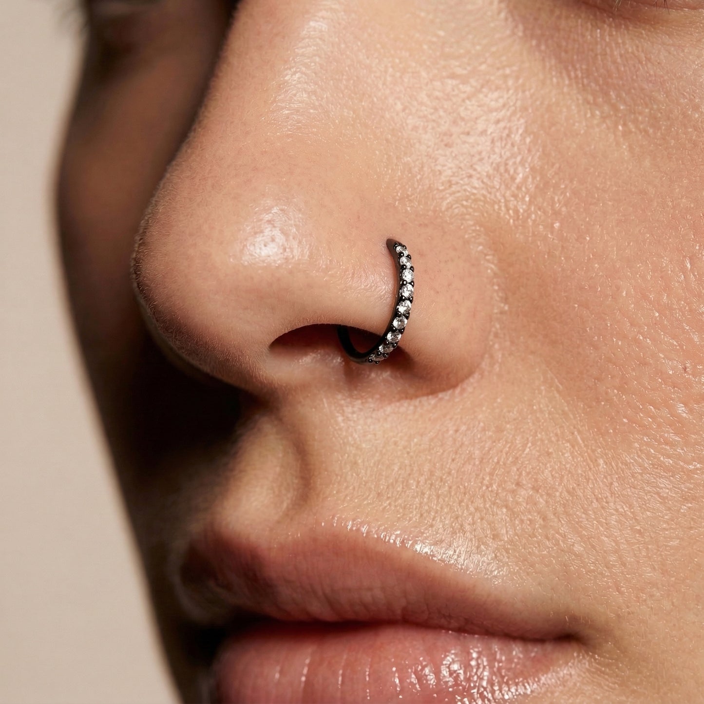 TITANIUM BLACK CRYSTAL LINED NOSE HOOP - 8MM - 20 GAUGE