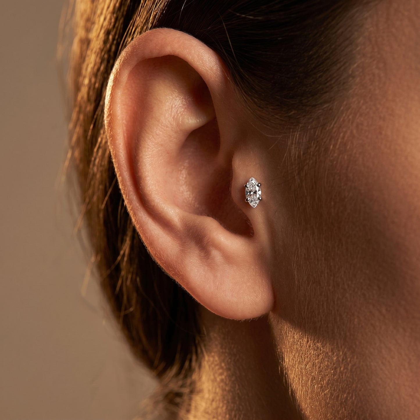 TITANIUM DAINTY CRYSTAL MARQUISE FLAT BACK LABRET STUD - 6MM - 16 GAUGE