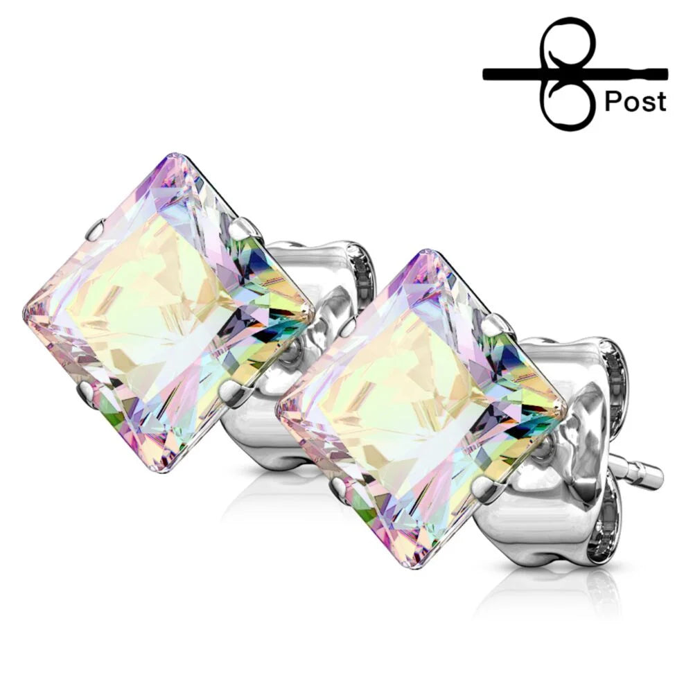 DAINTY CRYSTAL SQUARE STAINLESS STEEL STUDS