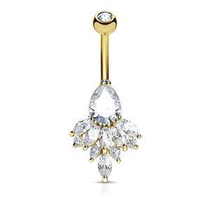 CRYSTAL TEARDROP  CLUSTER BELLY RING BARBELL - 10MM