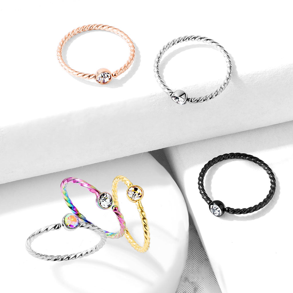 DAINTY BRAIDED MICRO CRYSTAL NOSE RING - 8MM