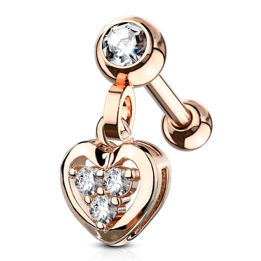 CRYSTAL HEART CHARM BARBELL - 6MM