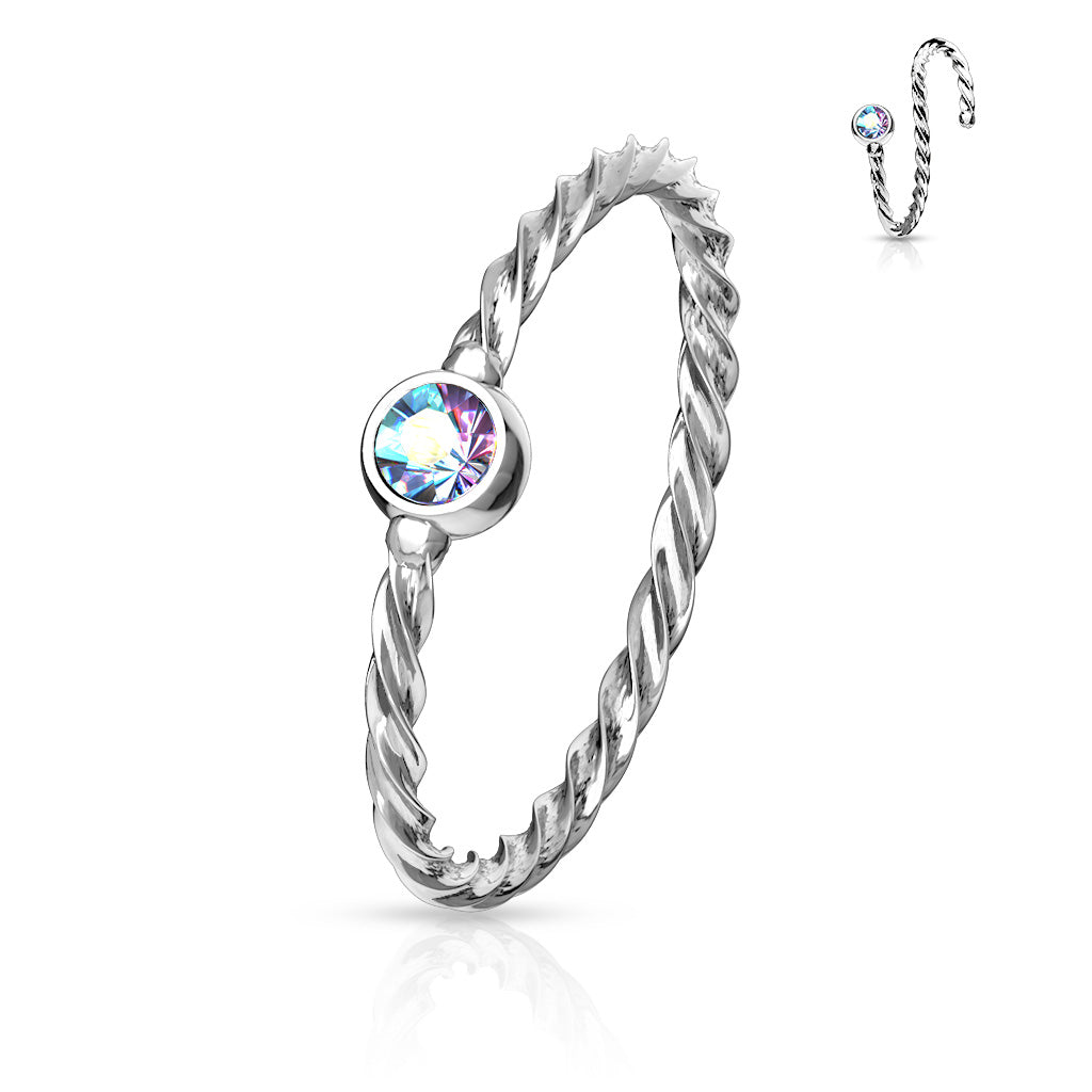 DAINTY BRAIDED MICRO CRYSTAL NOSE RING - 8MM