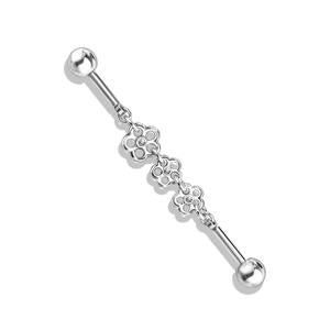TRIPLE FLOWER DANGLE CHARM INDUSTRIAL BARBELL / 38MM
