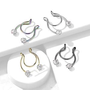FAUX CLIP ON SEPTUM PIERCING - DOUBLE CRYSTAL HORSESHOE
