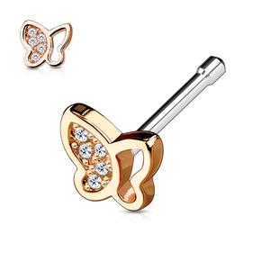 SPARKLE BUTTERFLY STRAIGHT PRONG NOSE STUD