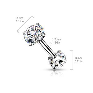 DOUBLE CRYSTAL 8MM STRAIGHT BARBELL - INTERNALLY THREADED