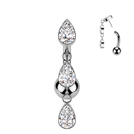 TITANIUM DANGLY TEARDROP CHARM THREADLESS BELLY BAR - 10MM - 14 GAUGE