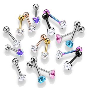 SPARKLE  CRYSTAL HEART TOP TONGUE BARBELL - 16MM