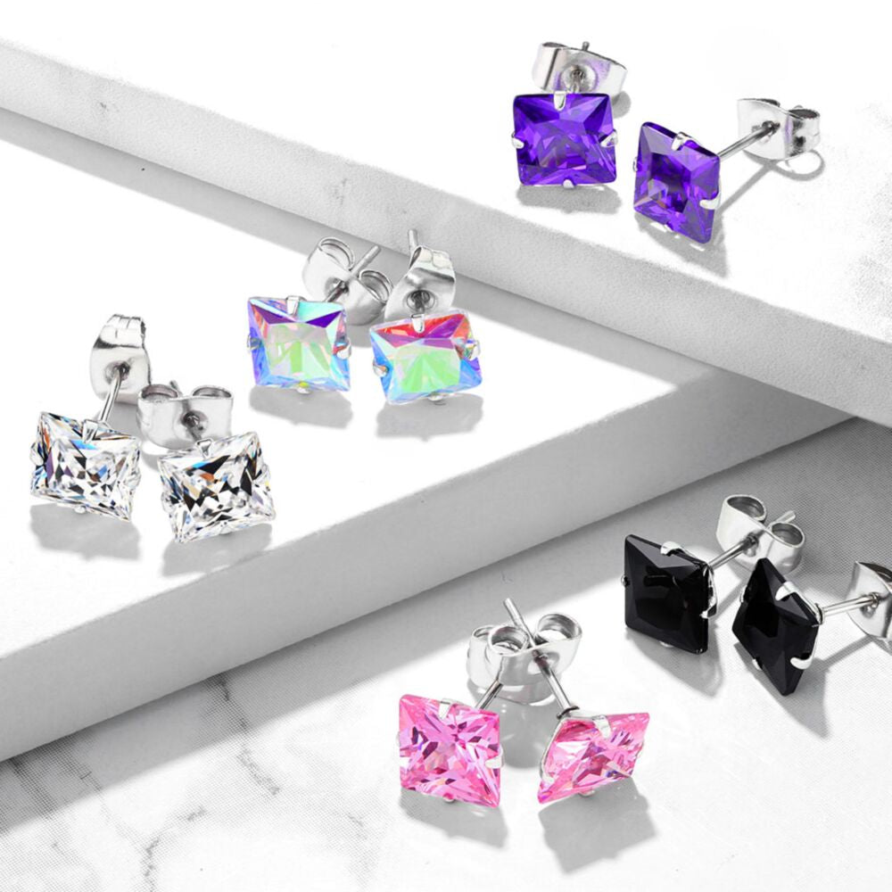 DAINTY CRYSTAL SQUARE STAINLESS STEEL STUDS
