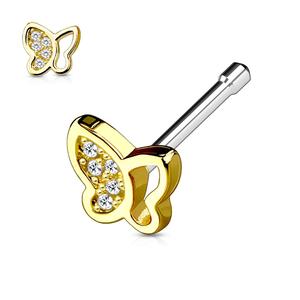 SPARKLE BUTTERFLY STRAIGHT PRONG NOSE STUD