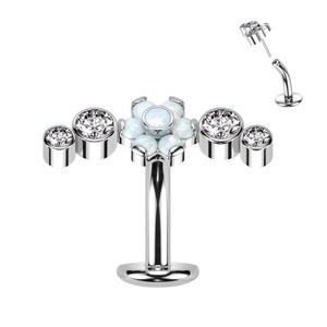 TITANIUM OPAL & CRYSTAL FLOWER CENTRE FLOATING REVERSE BELLY BAR