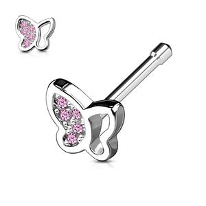 SPARKLE BUTTERFLY STRAIGHT PRONG NOSE STUD