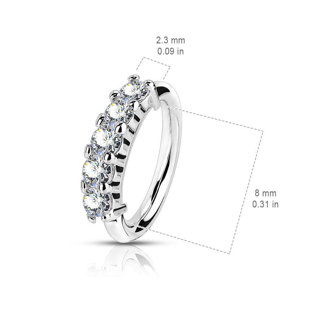 MULTI CRYSTAL LINED BENDABLE NOSE RING - 8MM - 20 GAUGE