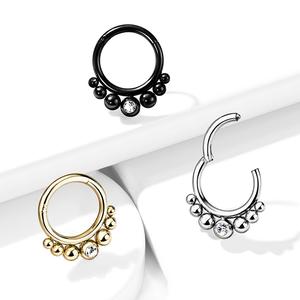 BEADED DESIGN HINGE CLOSE FASTENING HOOP WITH CRYSTAL CENTRE - 8MM