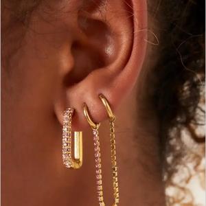 GREEN CRYSTAL CHAIN CONNECTOR HOOP EARRINGS