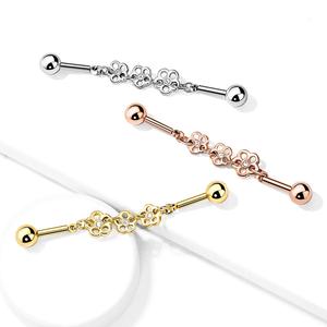 TRIPLE FLOWER DANGLE CHARM INDUSTRIAL BARBELL / 38MM