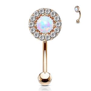 OPAL CENTRE & CRYSTAL LINED CURVED BARBELL - 8MM