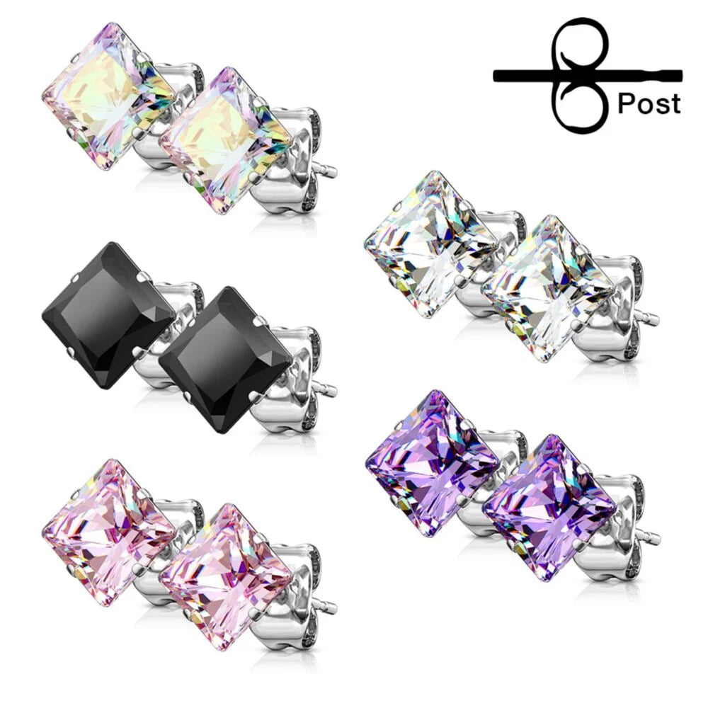 DAINTY CRYSTAL SQUARE STAINLESS STEEL STUDS