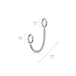 DOUBLE 8MM HUGGIE HOOP CHAIN LINKED CONNECTOR EARRING