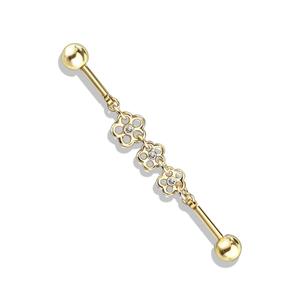 TRIPLE FLOWER DANGLE CHARM INDUSTRIAL BARBELL / 38MM