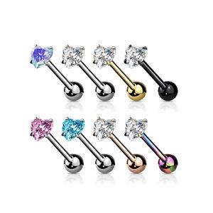 SPARKLE  CRYSTAL HEART TOP TONGUE BARBELL - 16MM
