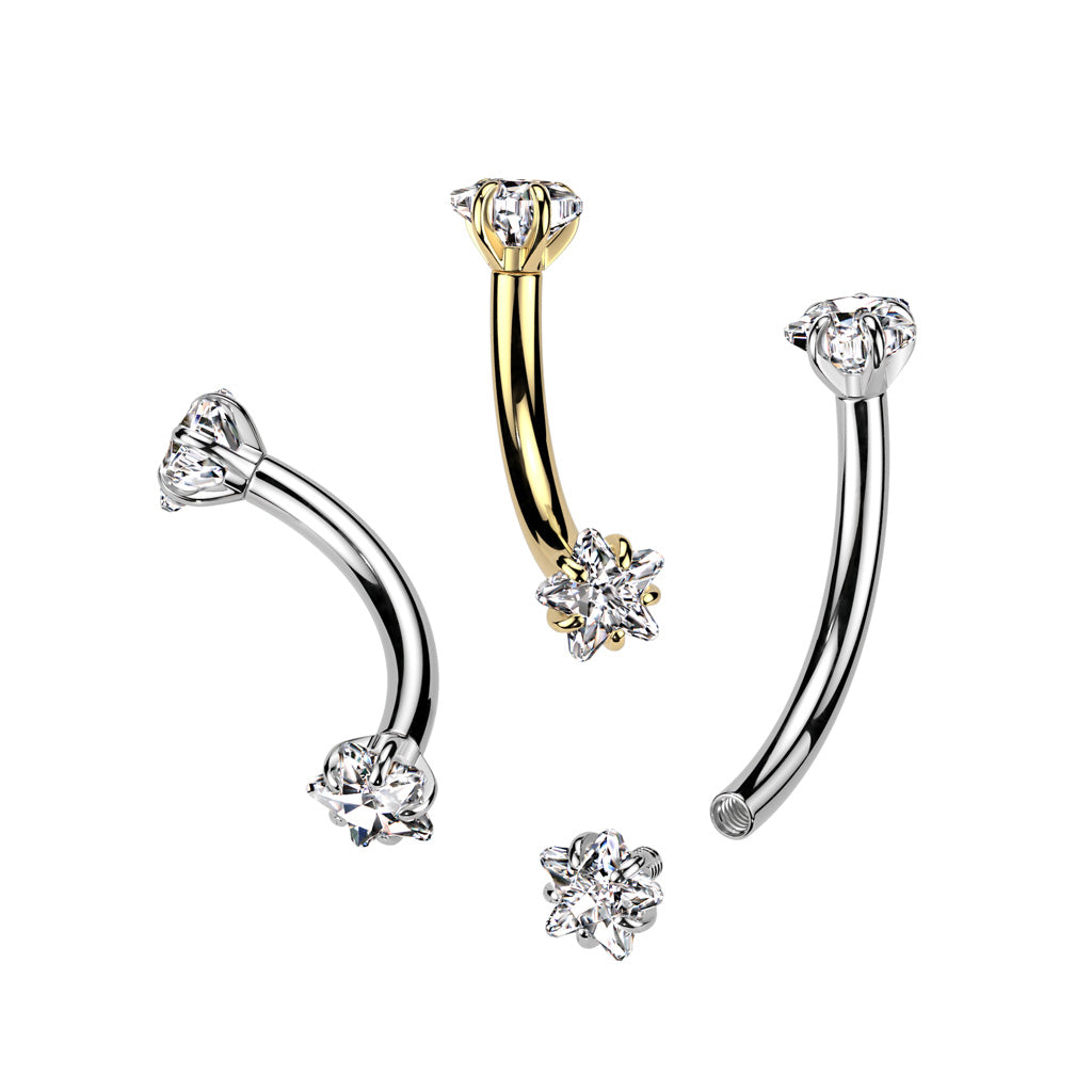 TITANIUM CRYSTAL STAR CURVED BARBELL - 10MM - 16 GAUGE