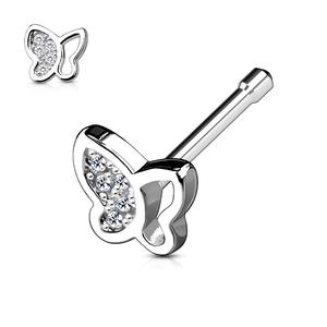 SPARKLE BUTTERFLY STRAIGHT PRONG NOSE STUD