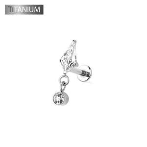 TITANIUM DAINTY PRINCESS CRYSTAL CHARM LABRET -THREADLESS -18 GAUGE -6MM