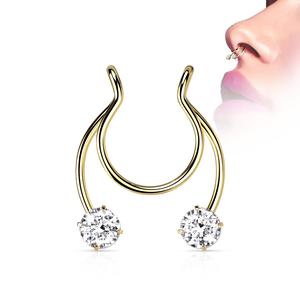 FAUX CLIP ON SEPTUM PIERCING - DOUBLE CRYSTAL HORSESHOE