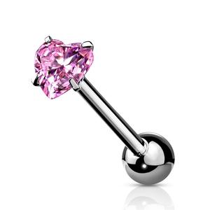 SPARKLE  CRYSTAL HEART TOP TONGUE BARBELL - 16MM