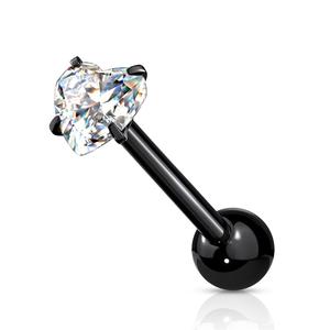 SPARKLE  CRYSTAL HEART TOP TONGUE BARBELL - 16MM