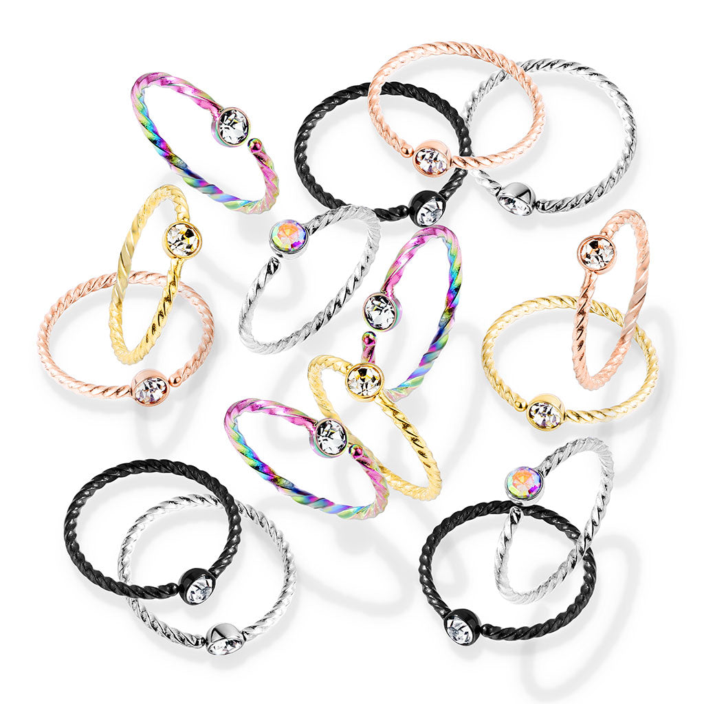 DAINTY BRAIDED MICRO CRYSTAL NOSE RING - 8MM
