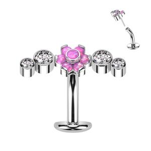 TITANIUM OPAL & CRYSTAL FLOWER CENTRE FLOATING REVERSE BELLY BAR