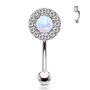 OPAL CENTRE & CRYSTAL LINED CURVED BARBELL - 8MM