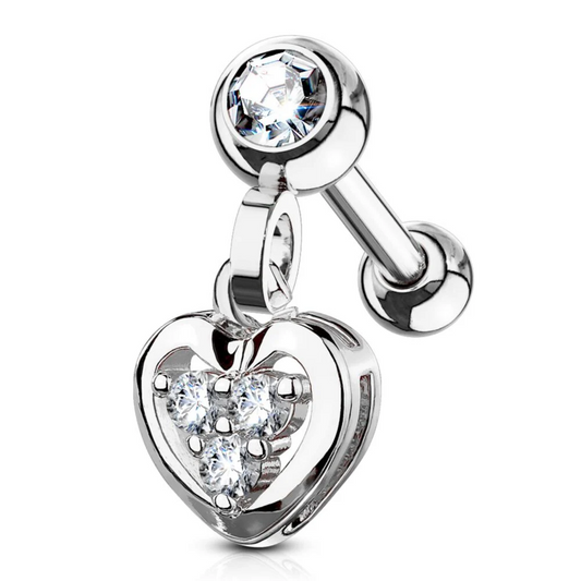 CRYSTAL HEART CHARM BARBELL - 6MM