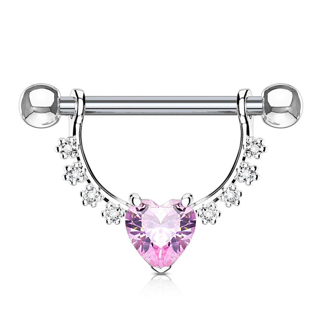 CRYSTAL LOVE HEART CHEST BARBELL