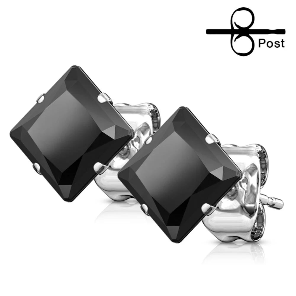 DAINTY CRYSTAL SQUARE STAINLESS STEEL STUDS
