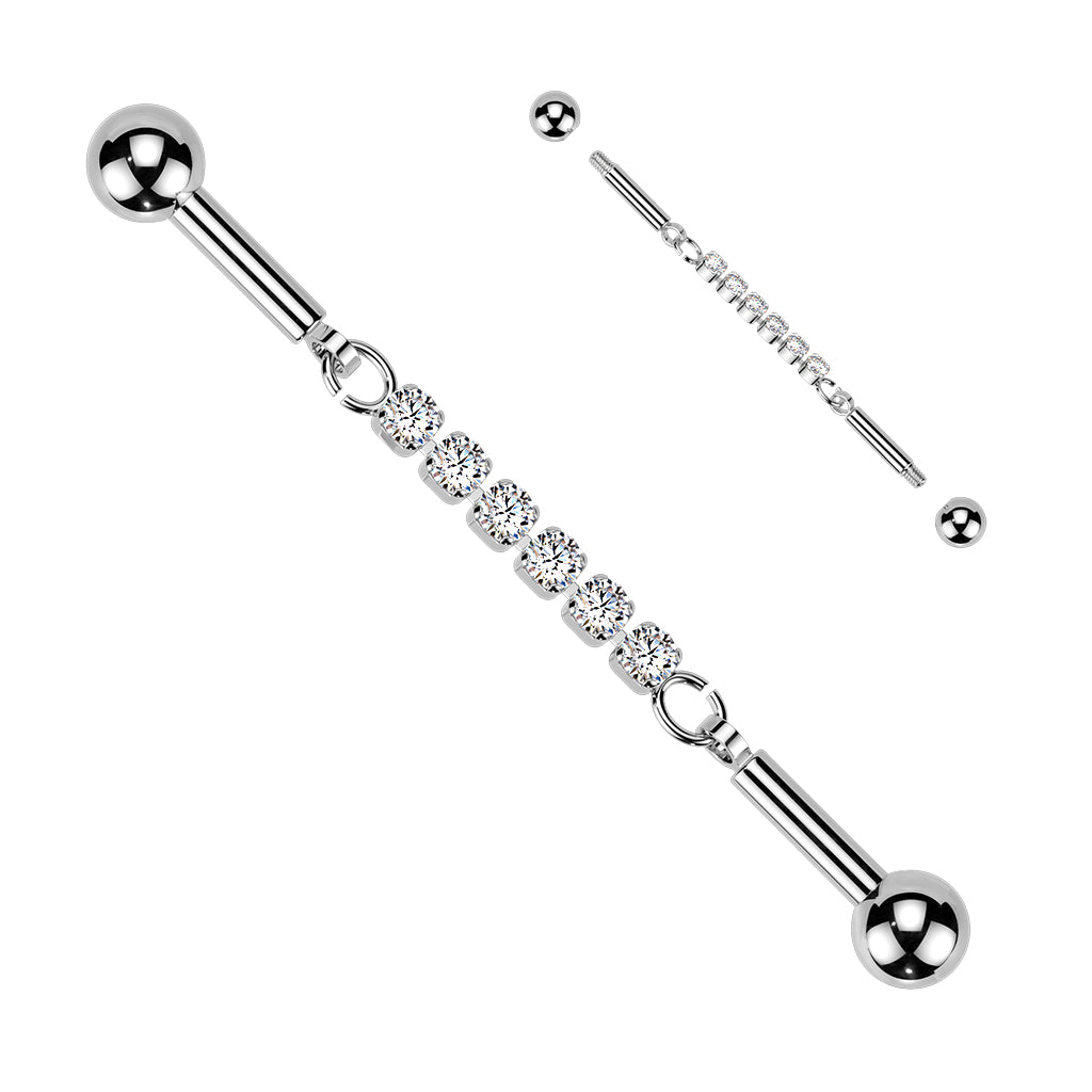 SILVER CRYSTAL LINED CHAIN DANGLY INDUSTRIAL BAR - 14 GAUGE