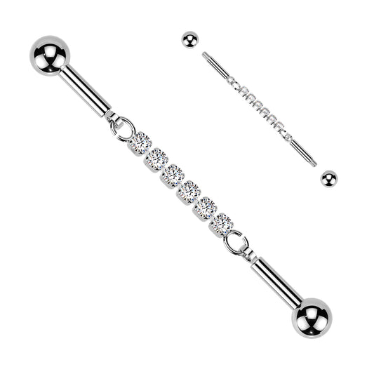 SILVER CRYSTAL LINED CHAIN DANGLY INDUSTRIAL BAR - 14 GAUGE